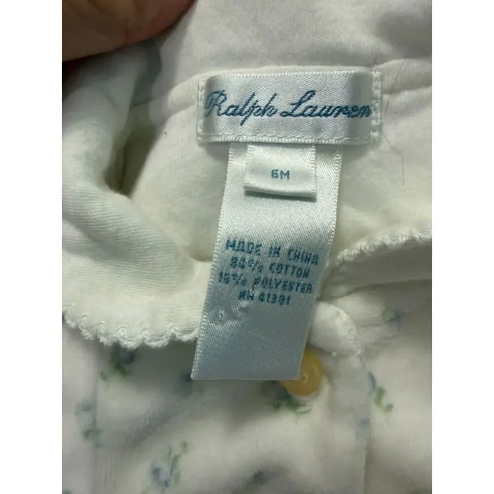 Vintage 6 mo Ralph Lauren white and blue floral fleece dress